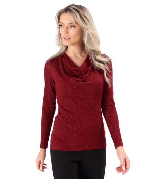Bluza din jerse elastic cu fir metalic si cu decolteu in falduri