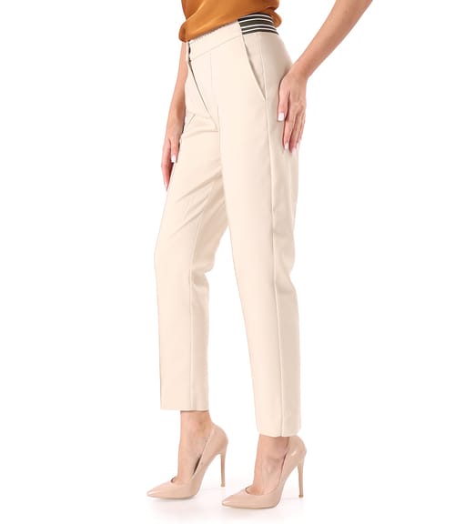 Pantaloni eleganti din bumbac elastic cu banda elastica decorativa
