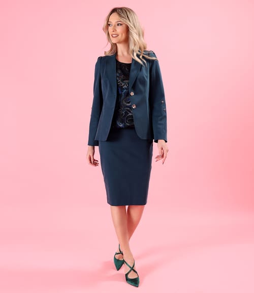 Fusta office din stofa plina din tencel cu bumbac