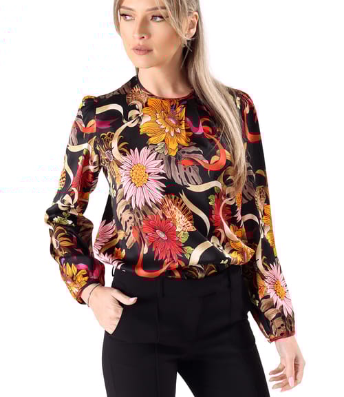 Bluza eleganta din viscoza satinata imprimata cu motive florale