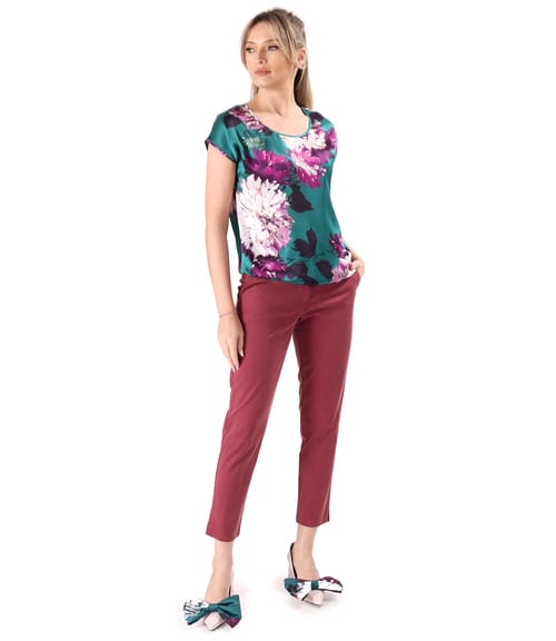 Bluza lejera din matase naturala imprimata cu motive florale