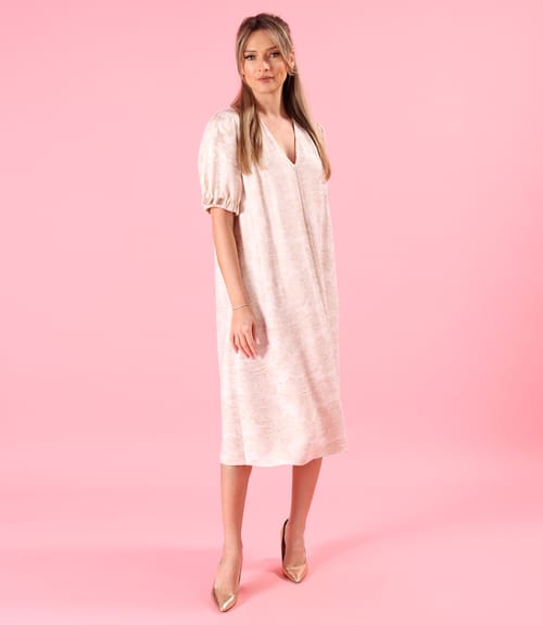 Rochie midi lejera din brocart de viscoza cu fir metalic auriu