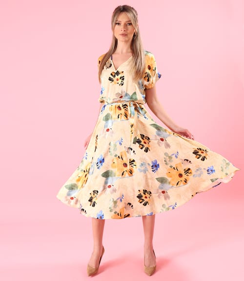 Rochie midi din viscoza imprimata cu motive florale