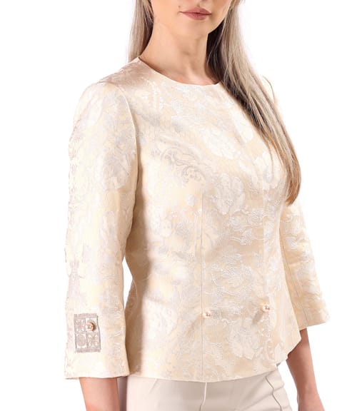 Sacou de ocazie din brocart floral cu perle decorative