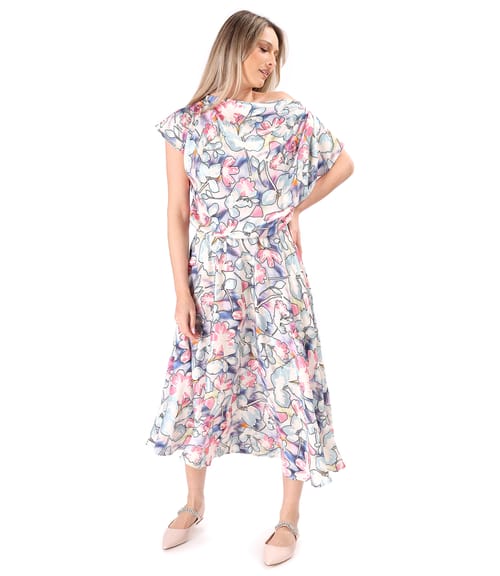 Rochie midi din viscoza satinata imprimata cu motive florale