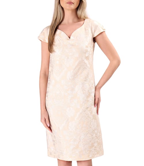Rochie de ocazie din brocart floral cu perle