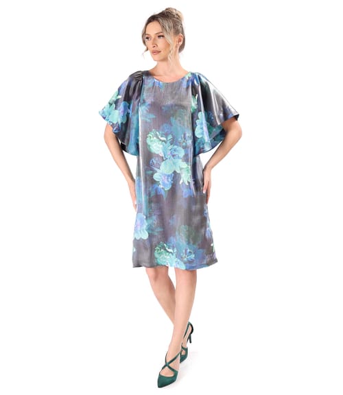 Rochie de seara din viscoza satinata cu motive florale
