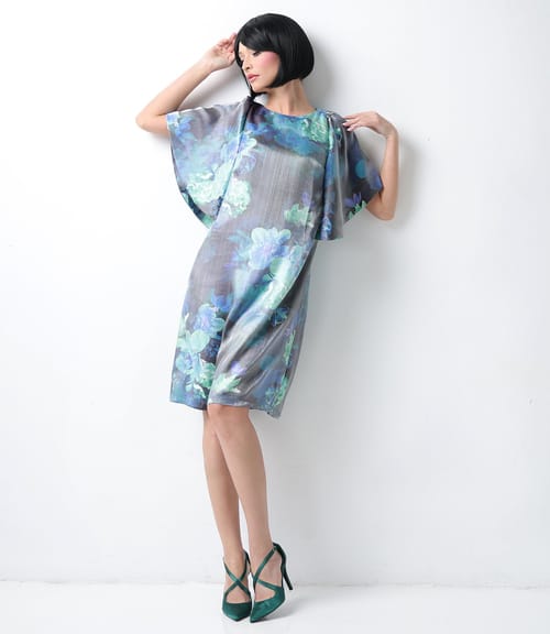 Rochie de seara din viscoza satinata cu motive florale