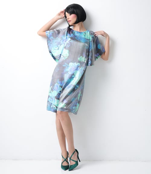 Rochie de seara din viscoza satinata cu motive florale