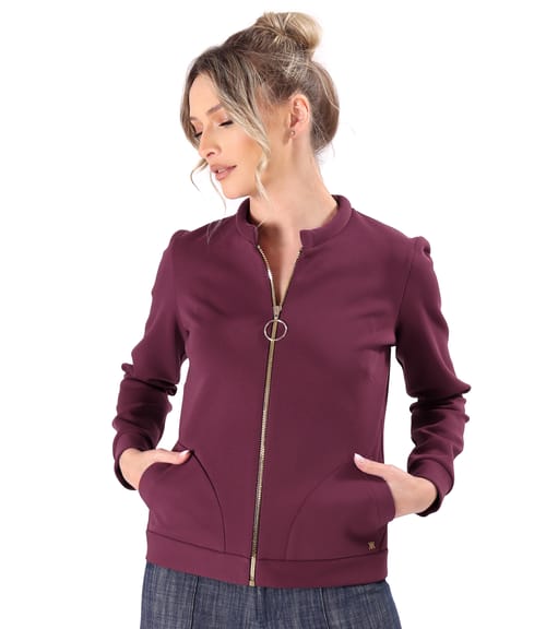 Bluza din stofa plina tip scuba cu bumbac cu fermoar pe fata