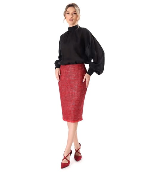 Bluza din tencel cu fusta creion din bucle