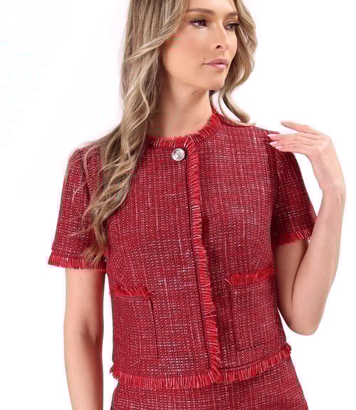 Sacou din bucle cu viscoza si fir argintiu cu maneci scurte