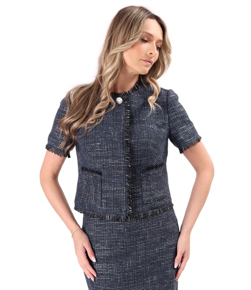 Sacou din bucle cu viscoza si fir argintiu cu maneci scurte