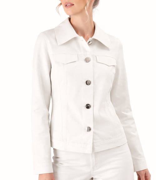 Sacou din bumbac tip denim alb-ecru