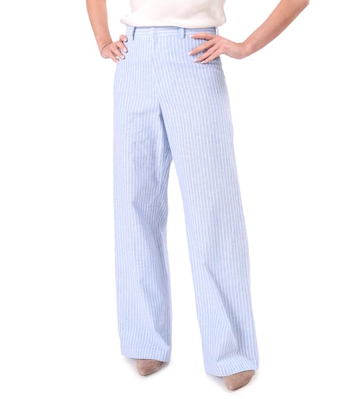 Pantaloni lejeri din in cu bumbac imprimat cu dungi