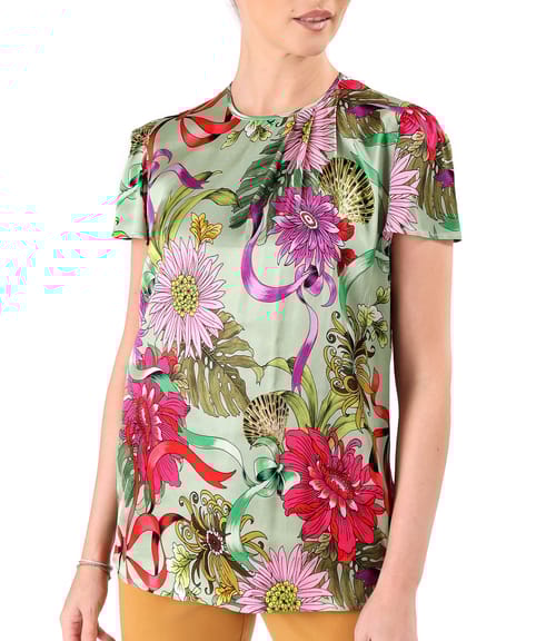 Bluza eleganta din viscoza satinata imprimata cu motive florale