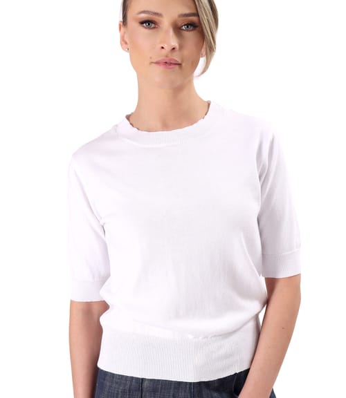 Bluza tricotata fin din bumbac cu maneci scurte
