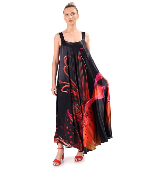 Rochie midi cu bretele din satin de viscoza