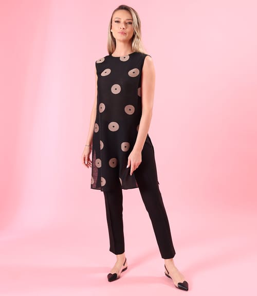 Bluza lunga din viscoza cu in cu buline tesute tip jaquard