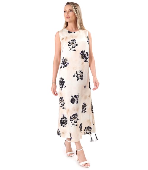 Rochie lunga din viscoza cu in imprimata cu motive florale