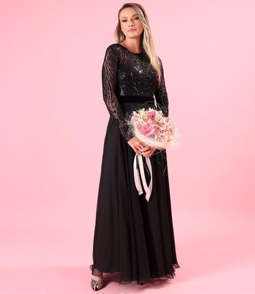 Rochie de seara lunga cu bustul din tul cu paiete