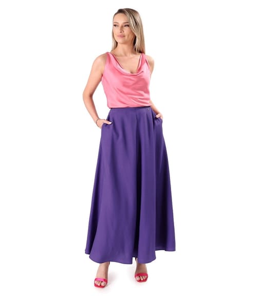 Fusta lunga din viscoza usor creponata cu bluza pe bie