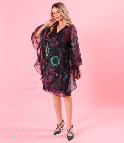 Rochie fluture din voal imprimat digital cu motive florale