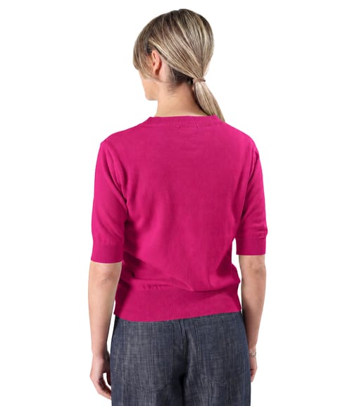 Bluza tricotata fin din bumbac cu maneci scurte