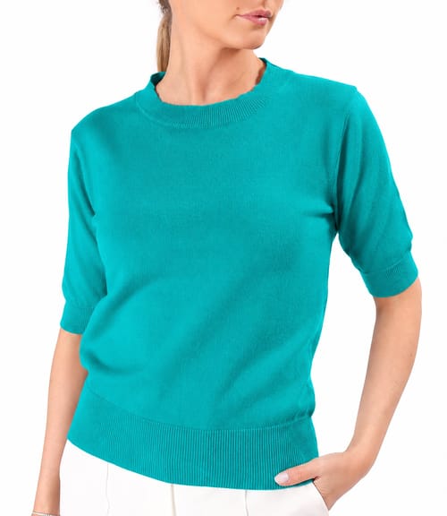 Bluza tricotata fin din bumbac cu maneci scurte