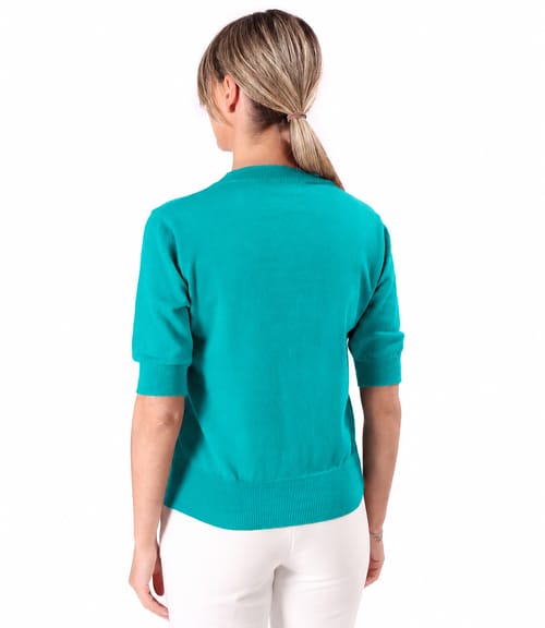 Bluza tricotata fin din bumbac cu maneci scurte