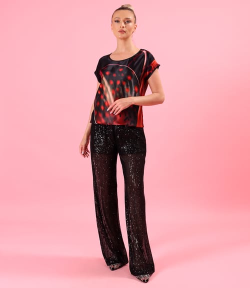 Bluza lejera din satin de viscoza imprimata cu motive florale supradimensionate