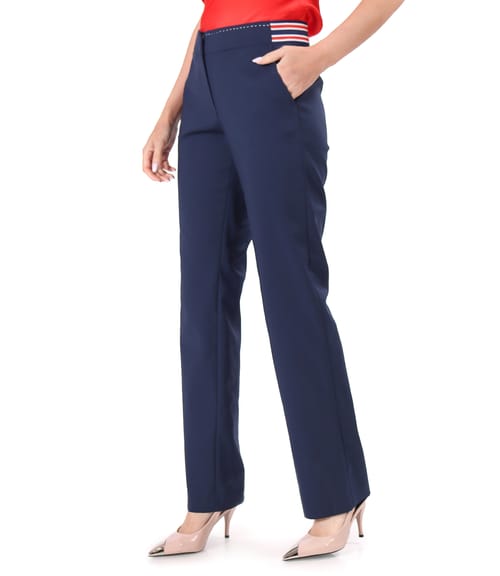 Pantaloni drepti din bumbac elastic cu aspect catifelat