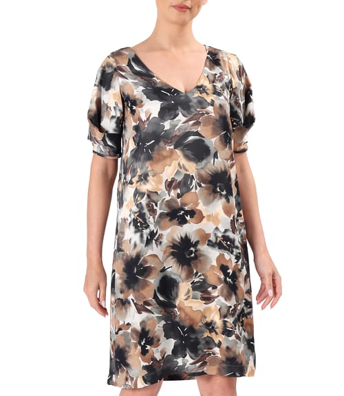 Rochie eleganta din satin de viscoza imprimata cu motive florale