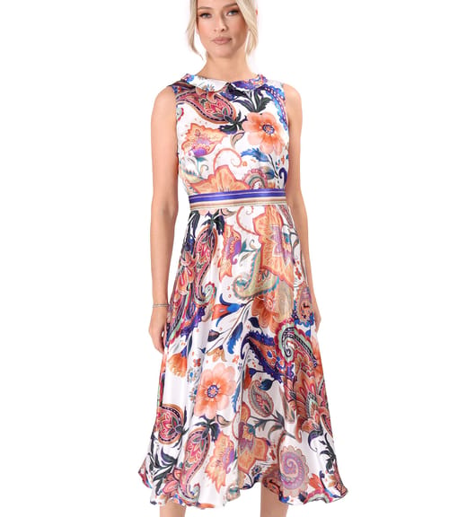 Rochie midi din matase naturala imprimata cu motive paisley