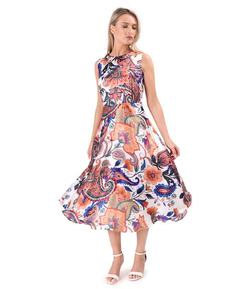 Rochie midi din matase naturala imprimata cu motive paisley