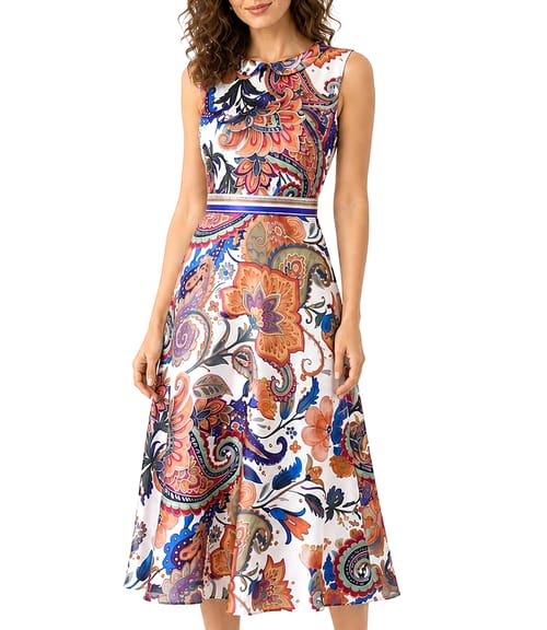 Rochie midi din matase naturala imprimata cu motive paisley