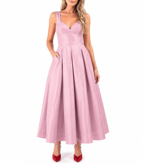 Rochie evazata din tafta cu corset cu bretele