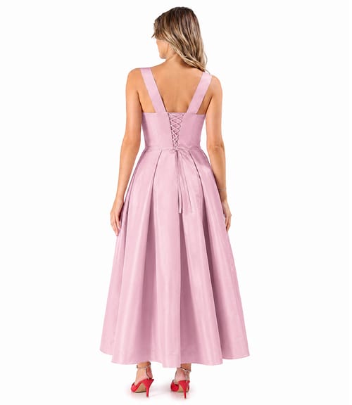 Rochie evazata din tafta cu corset cu bretele