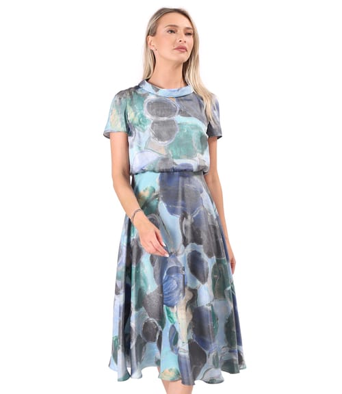 Rochie midi eleganta din organza plina de viscoza cu efect metalizat