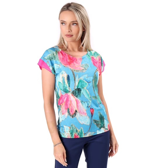 Bluza eleganta din jerse elastic imprimat cu motive florale