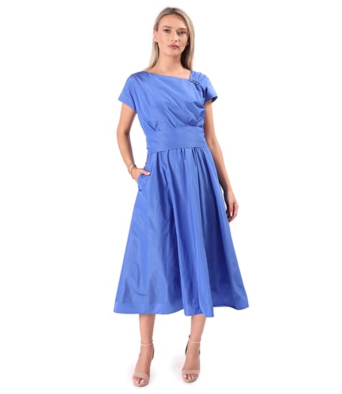 Rochie midi din tafta subtire cu cordon lat in talie