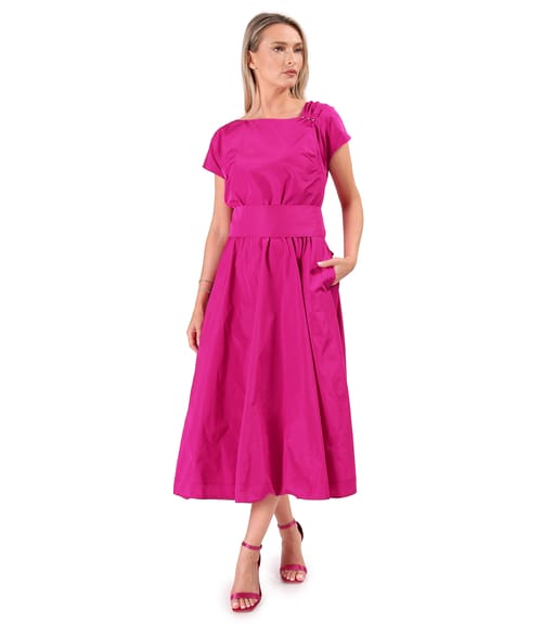 Rochie midi din tafta subtire cu cordon lat in talie