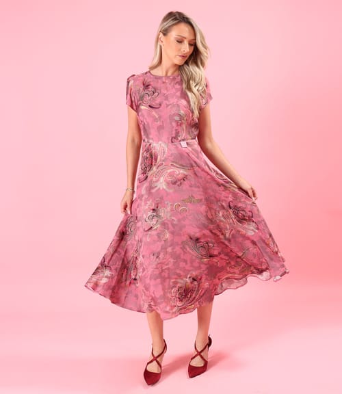 Rochie midi eleganta din viscoza imprimata