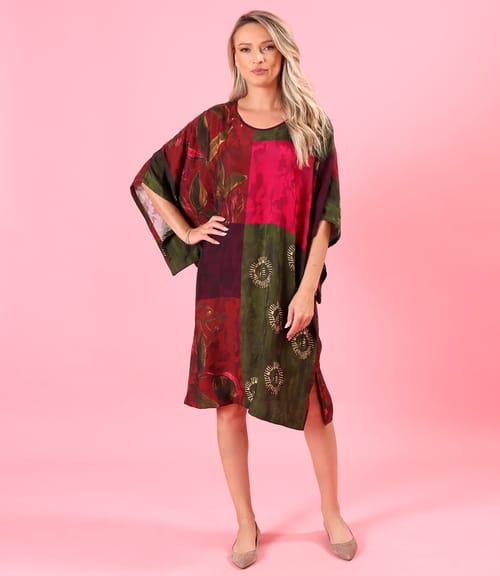 Rochie oversize din viscoza cu imprimeu artistic
