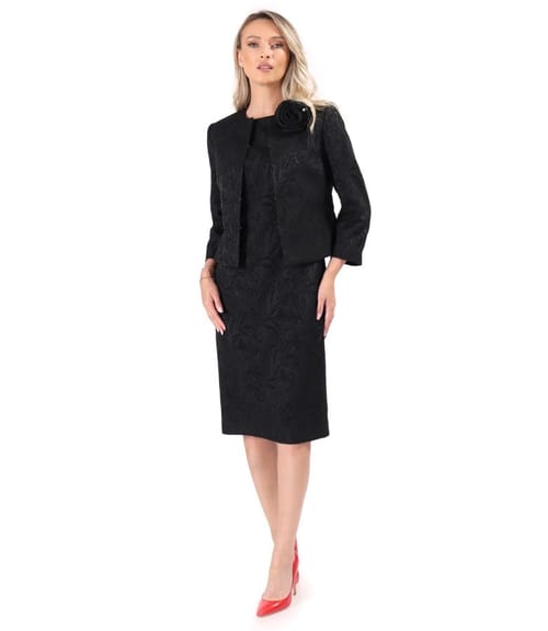Sacou si rochie din brocart elastic cu motive florale