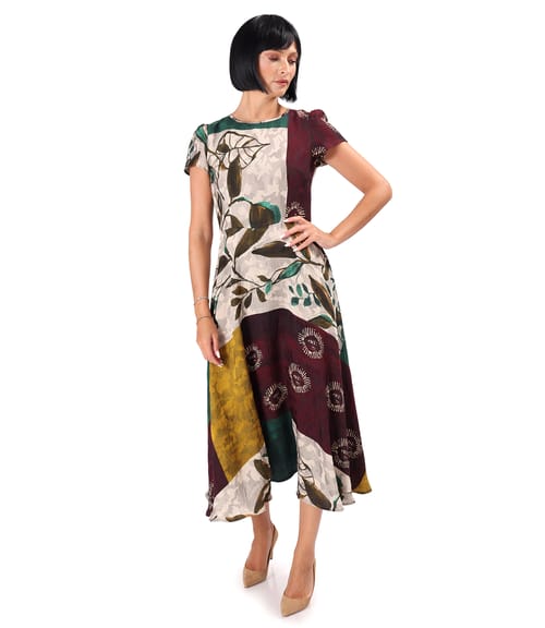 Rochie midi eleganta din viscoza imprimata