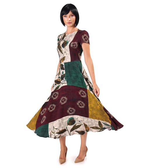 Rochie midi eleganta din viscoza imprimata