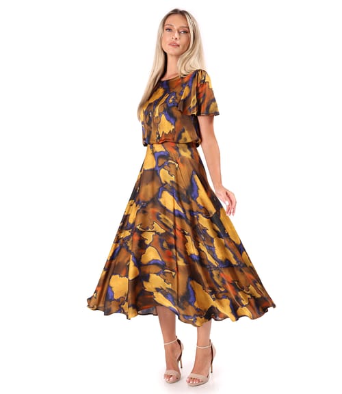 Rochie midi eleganta din satin de viscoza imprimata