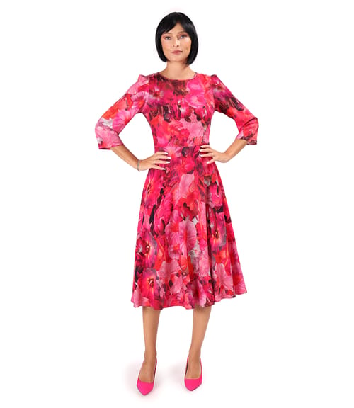 Rochie eleganta din viscoza imprimata cu motive florale