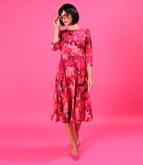 Rochie eleganta din viscoza imprimata cu motive florale
